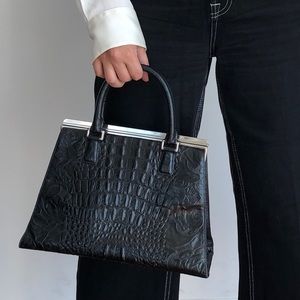 Ann Taylor Croc Embossed Structured Frame Bag
